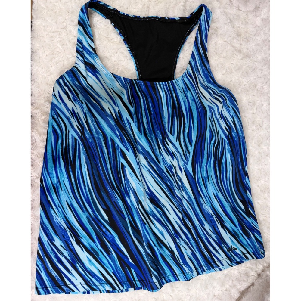 Swimsuits For All Womens Size 16 Blue Abstract Racerback Tankini Top